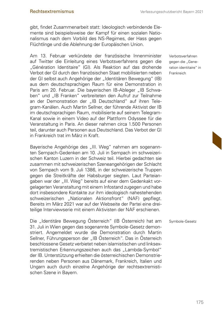 Seite 175 des Verfassungsschutzbericht 2021 Bayern