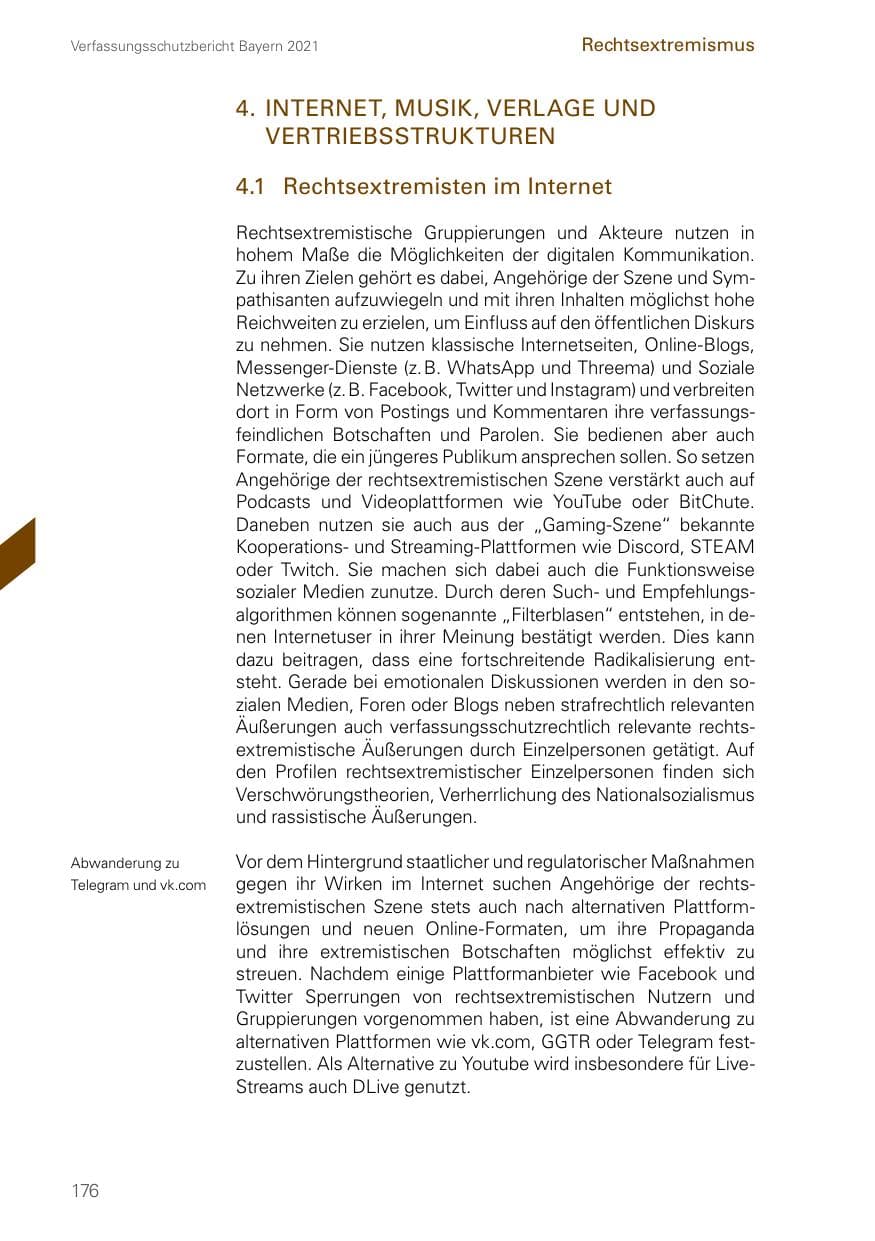 Seite 176 des Verfassungsschutzbericht 2021 Bayern