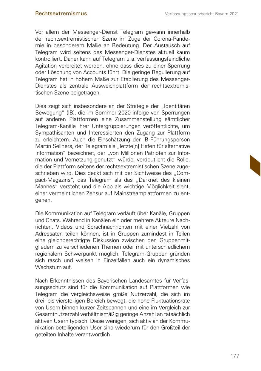 Seite 177 des Verfassungsschutzbericht 2021 Bayern