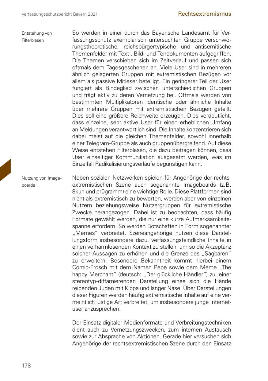 Seite 178 des Verfassungsschutzbericht 2021 Bayern