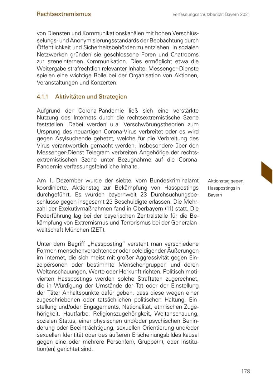 Seite 179 des Verfassungsschutzbericht 2021 Bayern