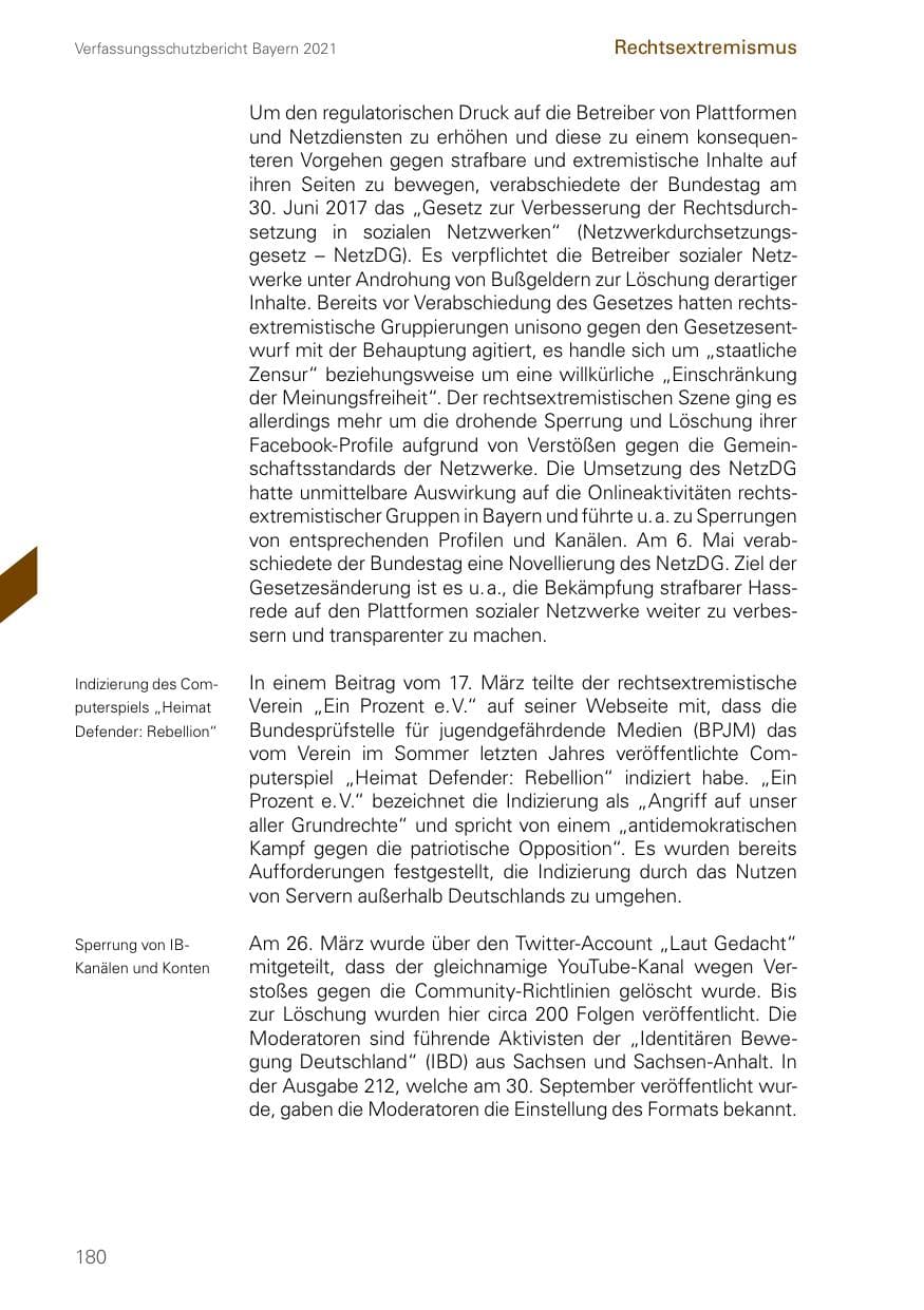 Seite 180 des Verfassungsschutzbericht 2021 Bayern