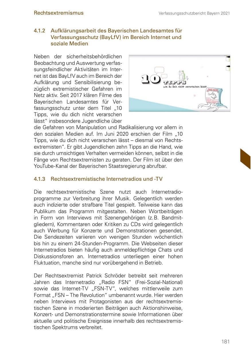 Seite 181 des Verfassungsschutzbericht 2021 Bayern