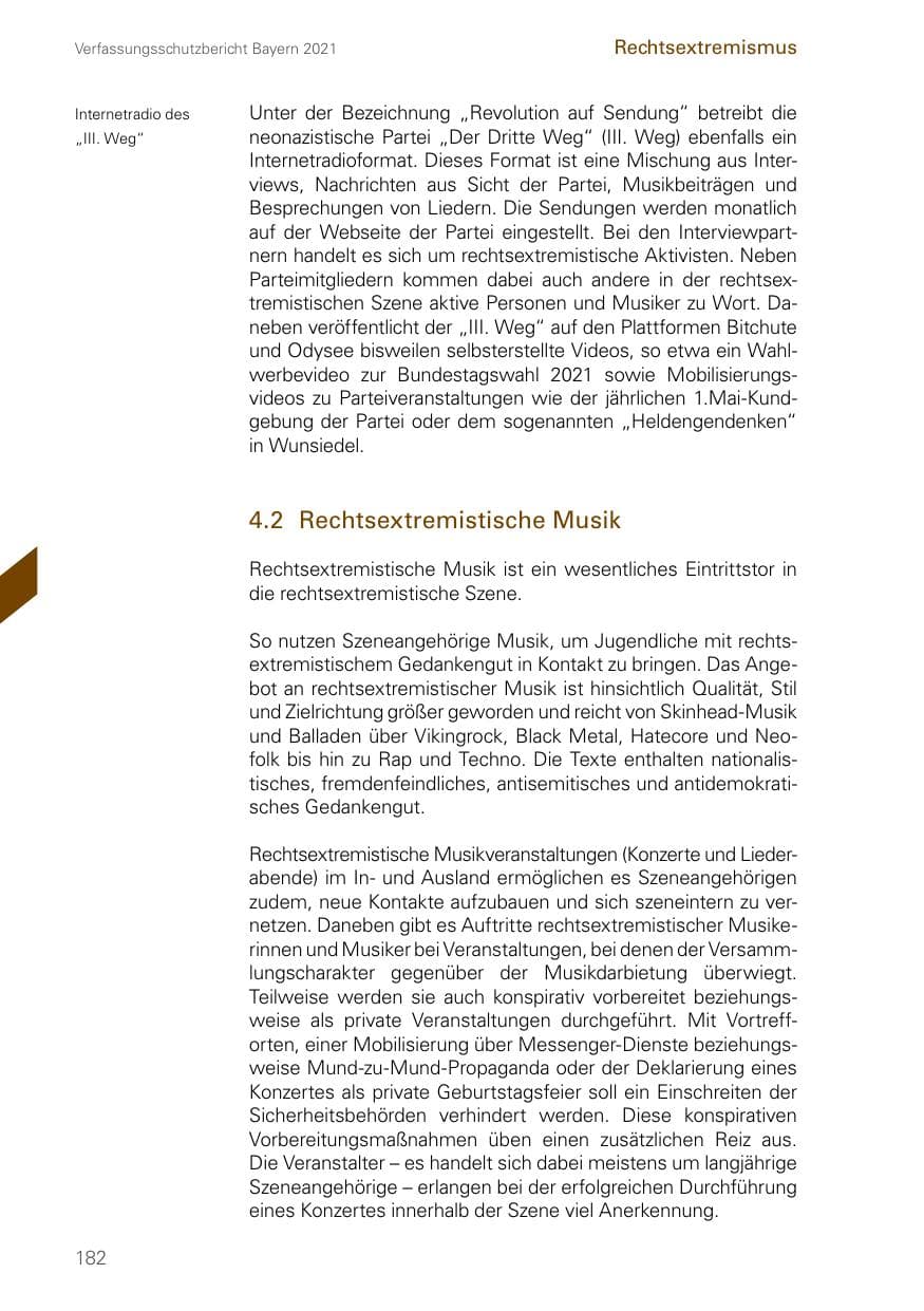 Seite 182 des Verfassungsschutzbericht 2021 Bayern