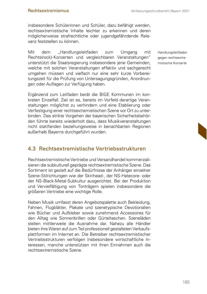 Seite 185 des Verfassungsschutzbericht 2021 Bayern