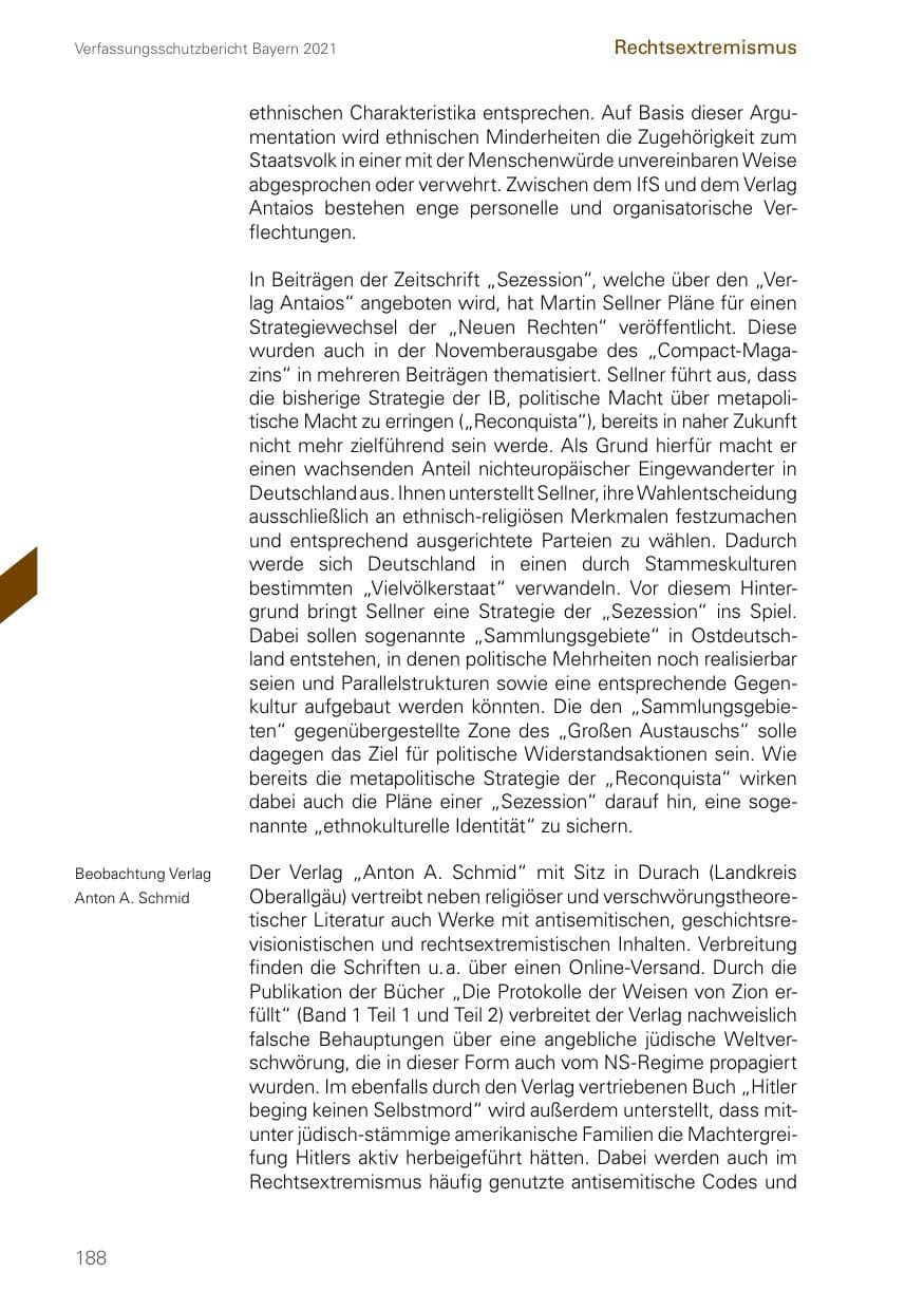 Seite 188 des Verfassungsschutzbericht 2021 Bayern