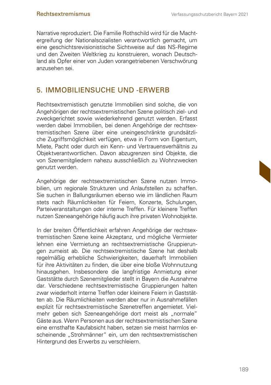 Seite 189 des Verfassungsschutzbericht 2021 Bayern