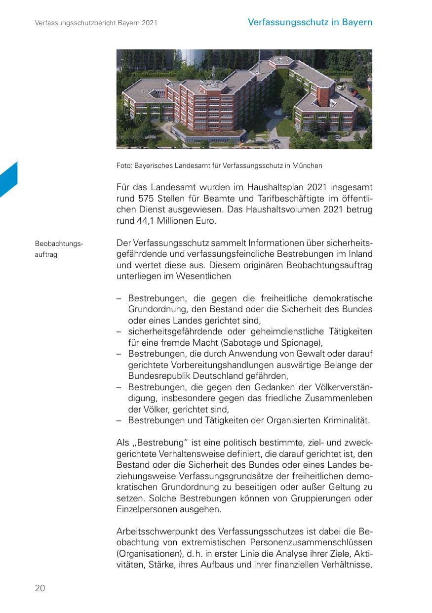 Seite 20 des Verfassungsschutzbericht 2021 Bayern