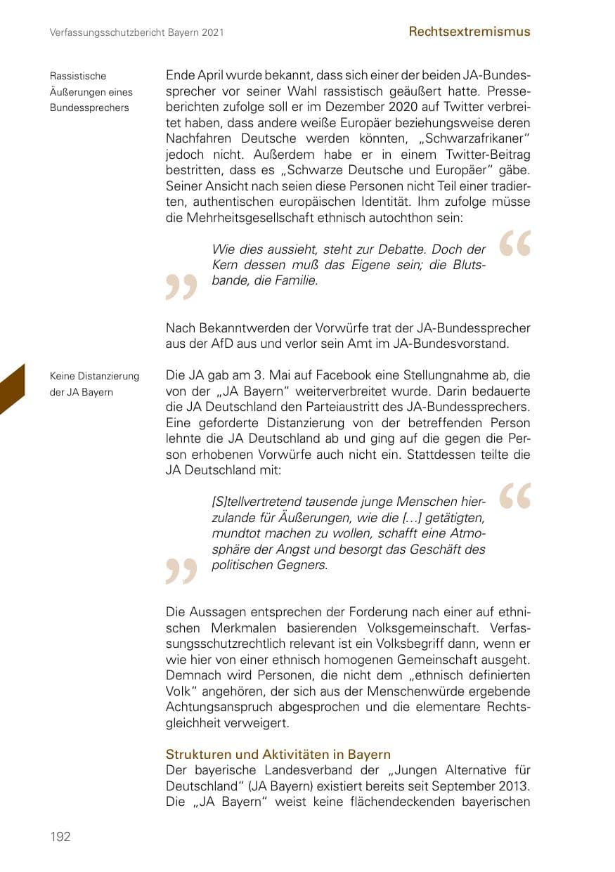 Seite 192 des Verfassungsschutzbericht 2021 Bayern
