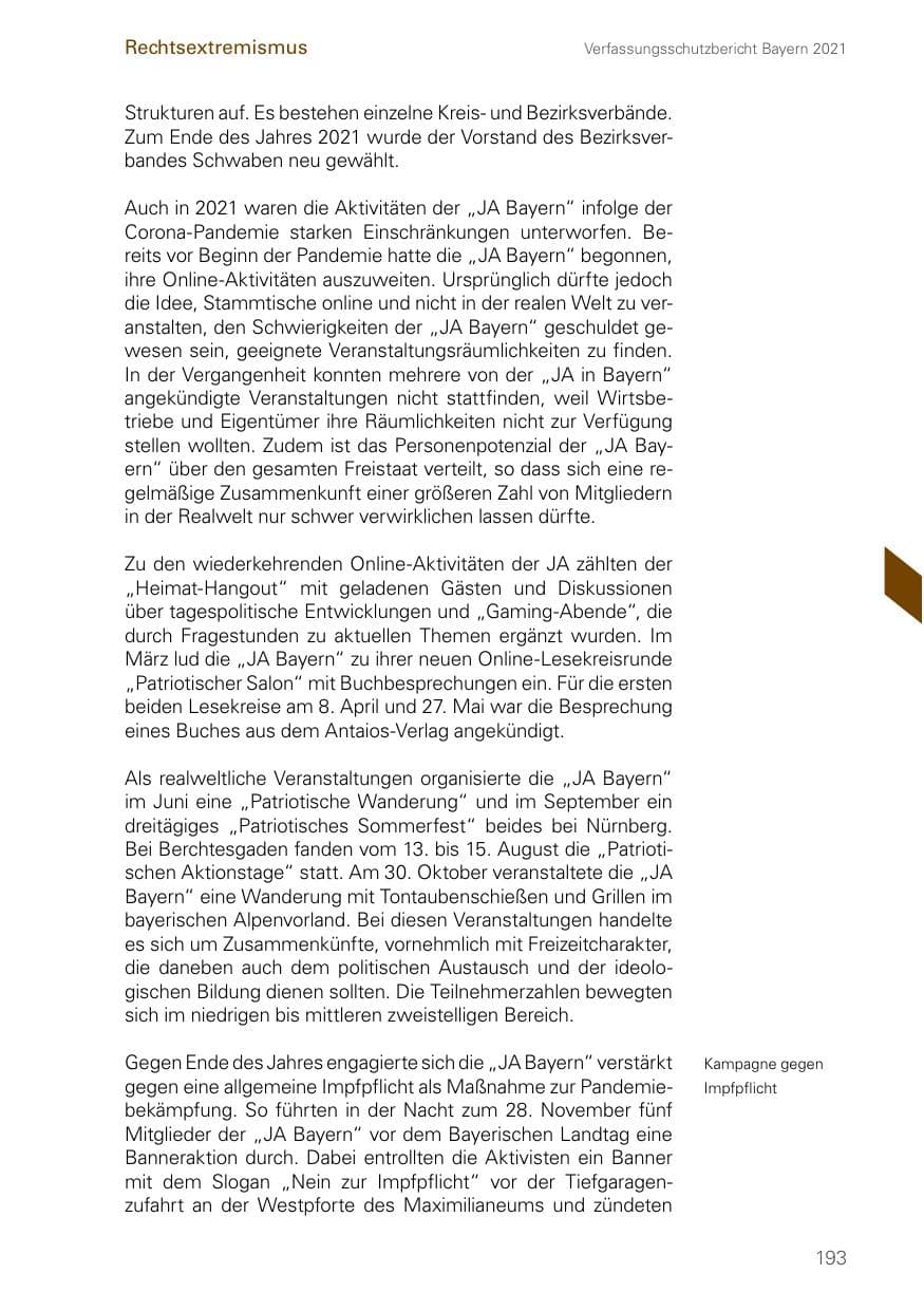 Seite 193 des Verfassungsschutzbericht 2021 Bayern