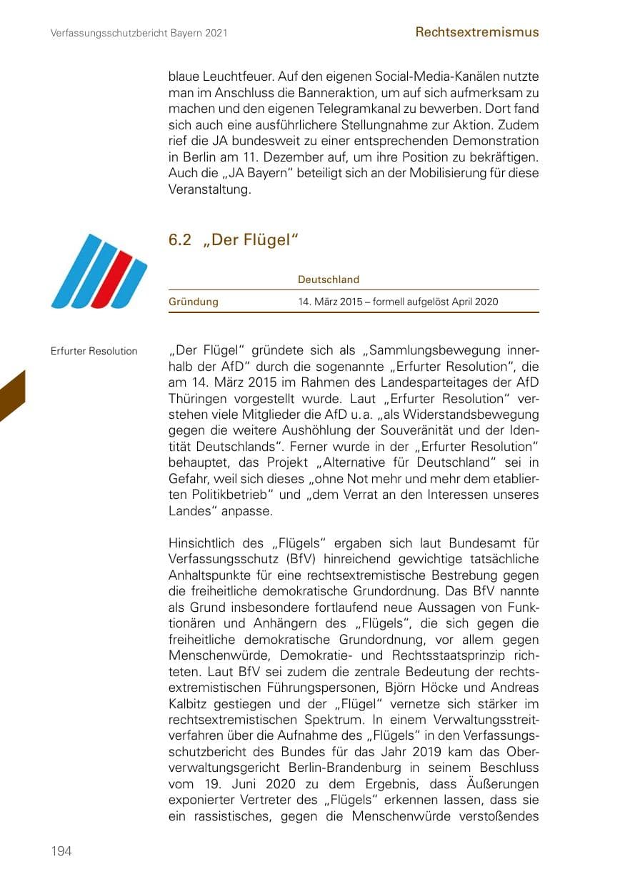Seite 194 des Verfassungsschutzbericht 2021 Bayern
