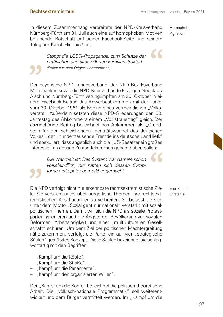 Seite 197 des Verfassungsschutzbericht 2021 Bayern