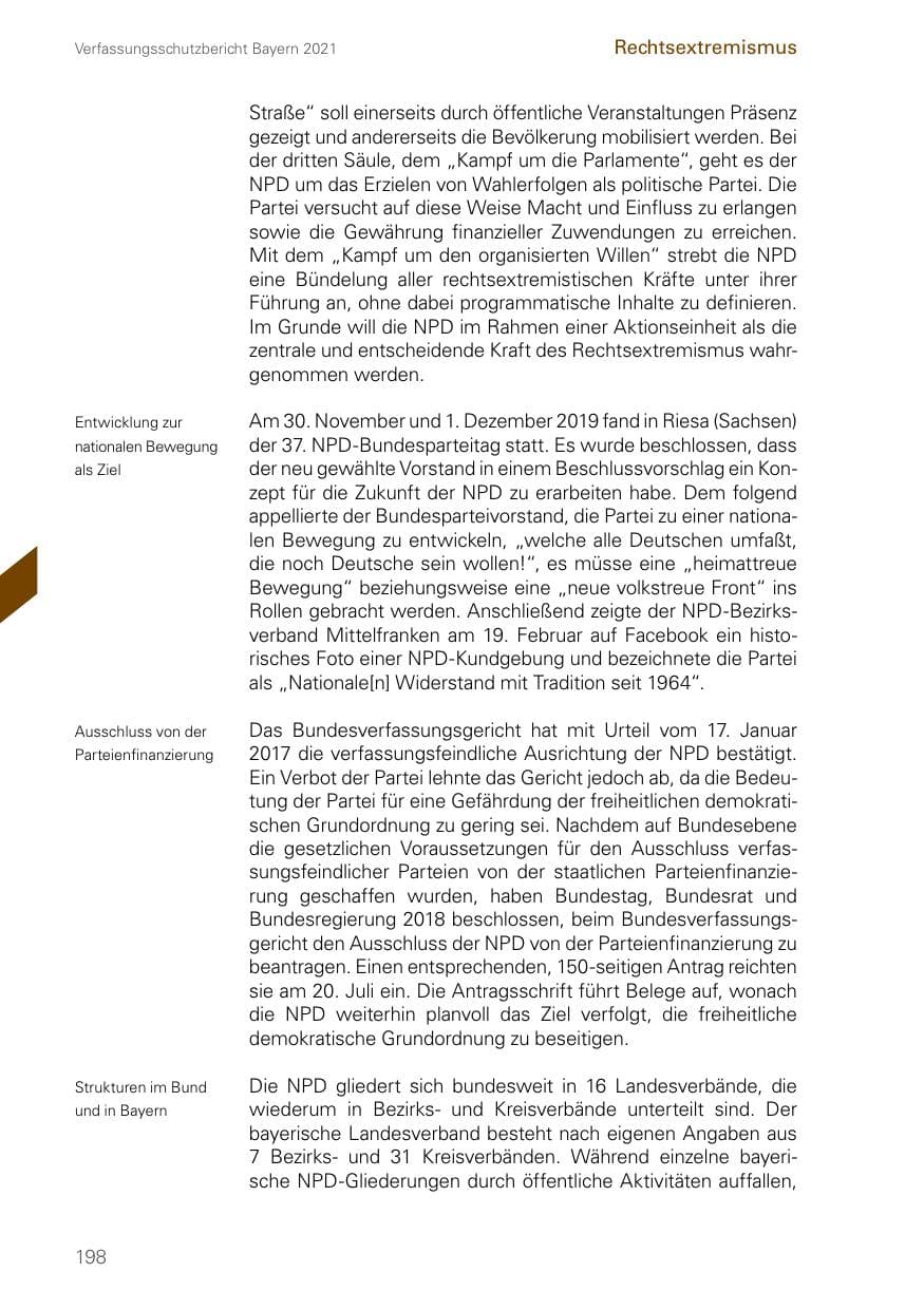 Seite 198 des Verfassungsschutzbericht 2021 Bayern