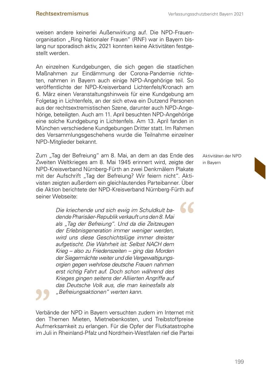 Seite 199 des Verfassungsschutzbericht 2021 Bayern