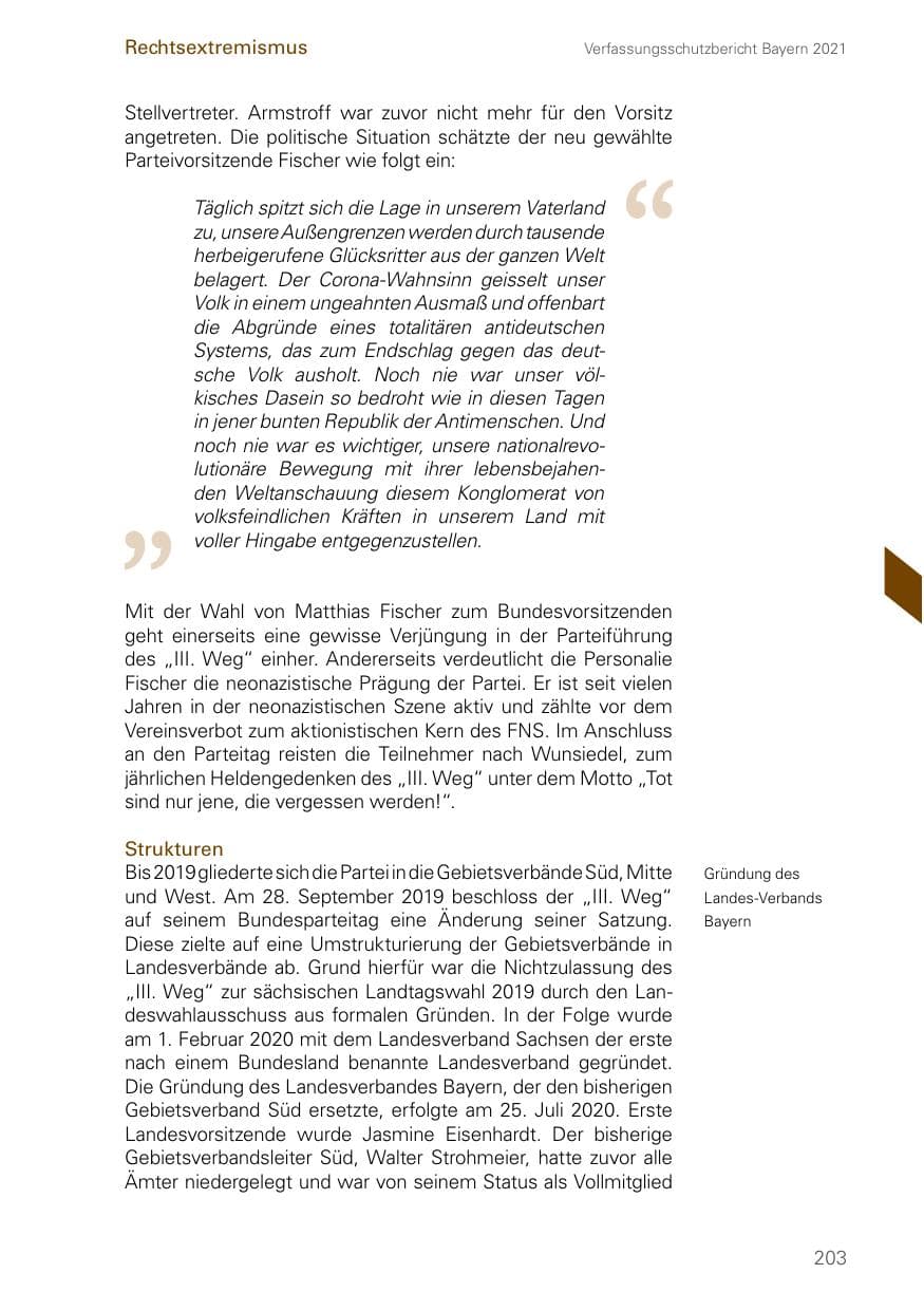 Seite 203 des Verfassungsschutzbericht 2021 Bayern