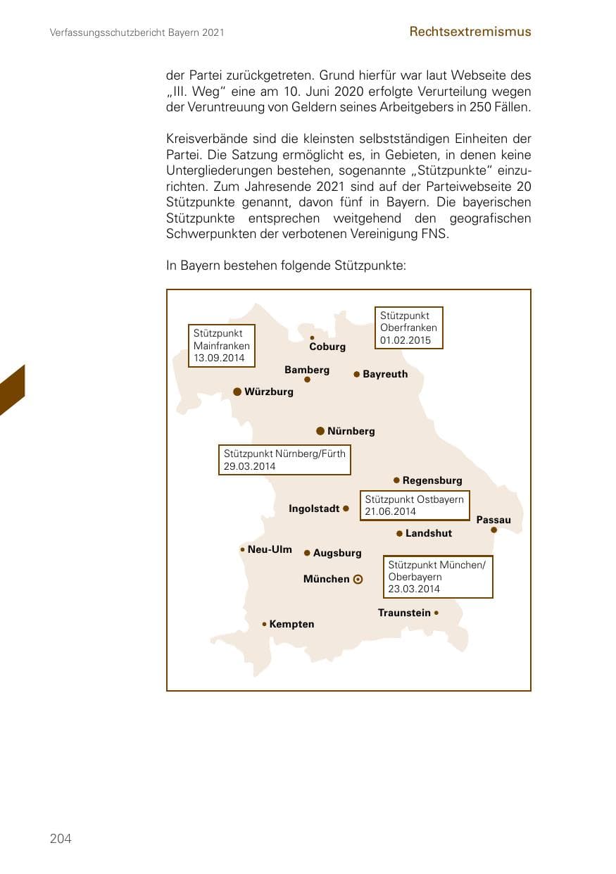 Seite 204 des Verfassungsschutzbericht 2021 Bayern