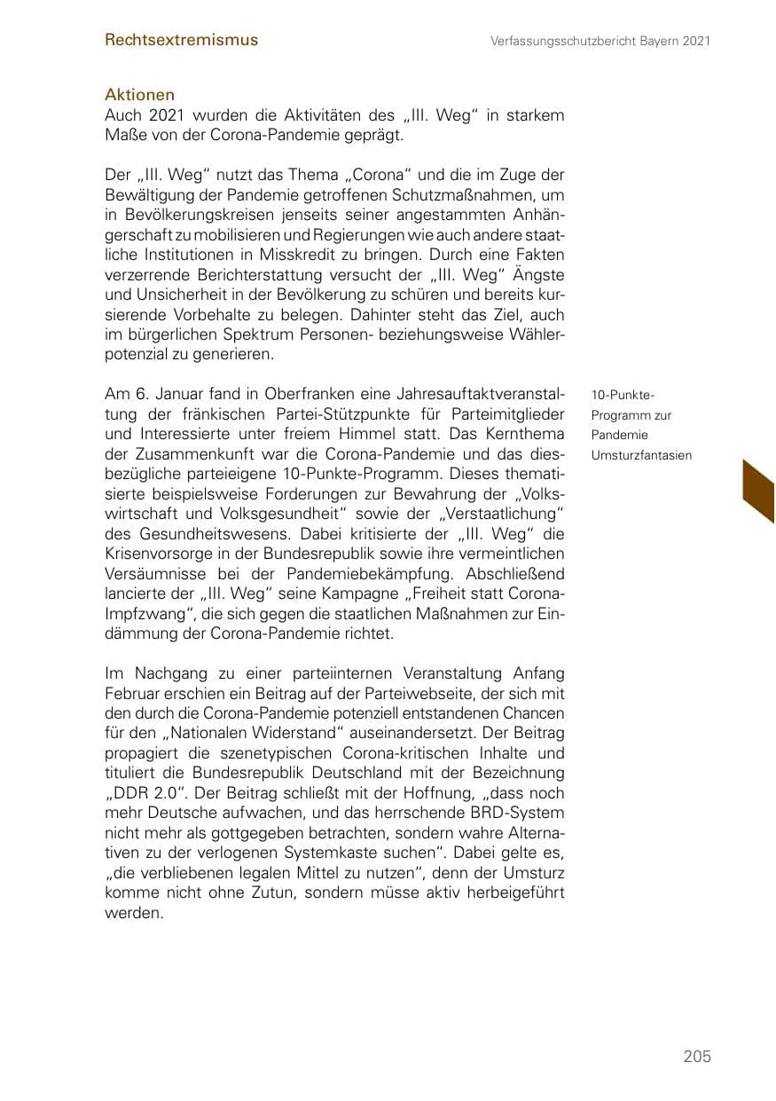 Seite 205 des Verfassungsschutzbericht 2021 Bayern