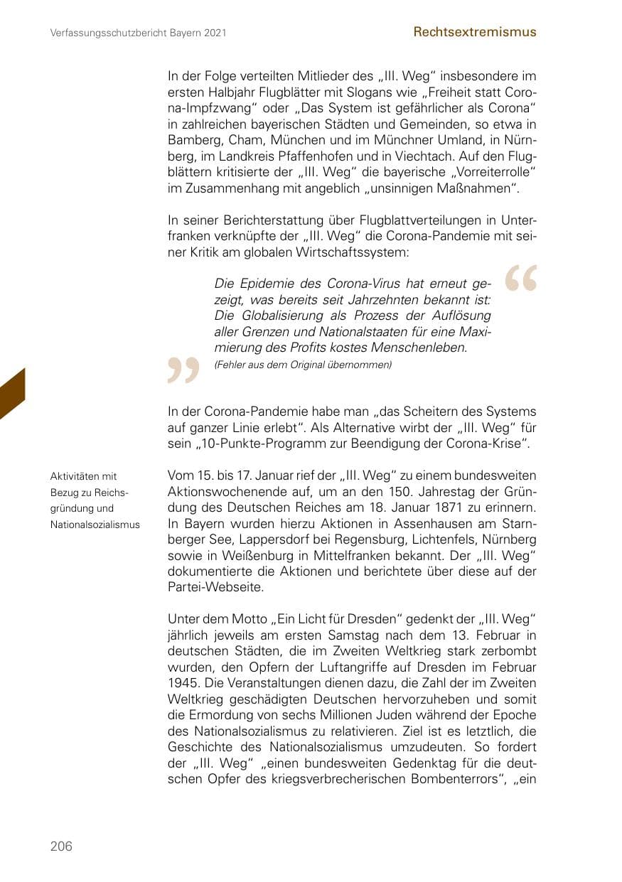 Seite 206 des Verfassungsschutzbericht 2021 Bayern