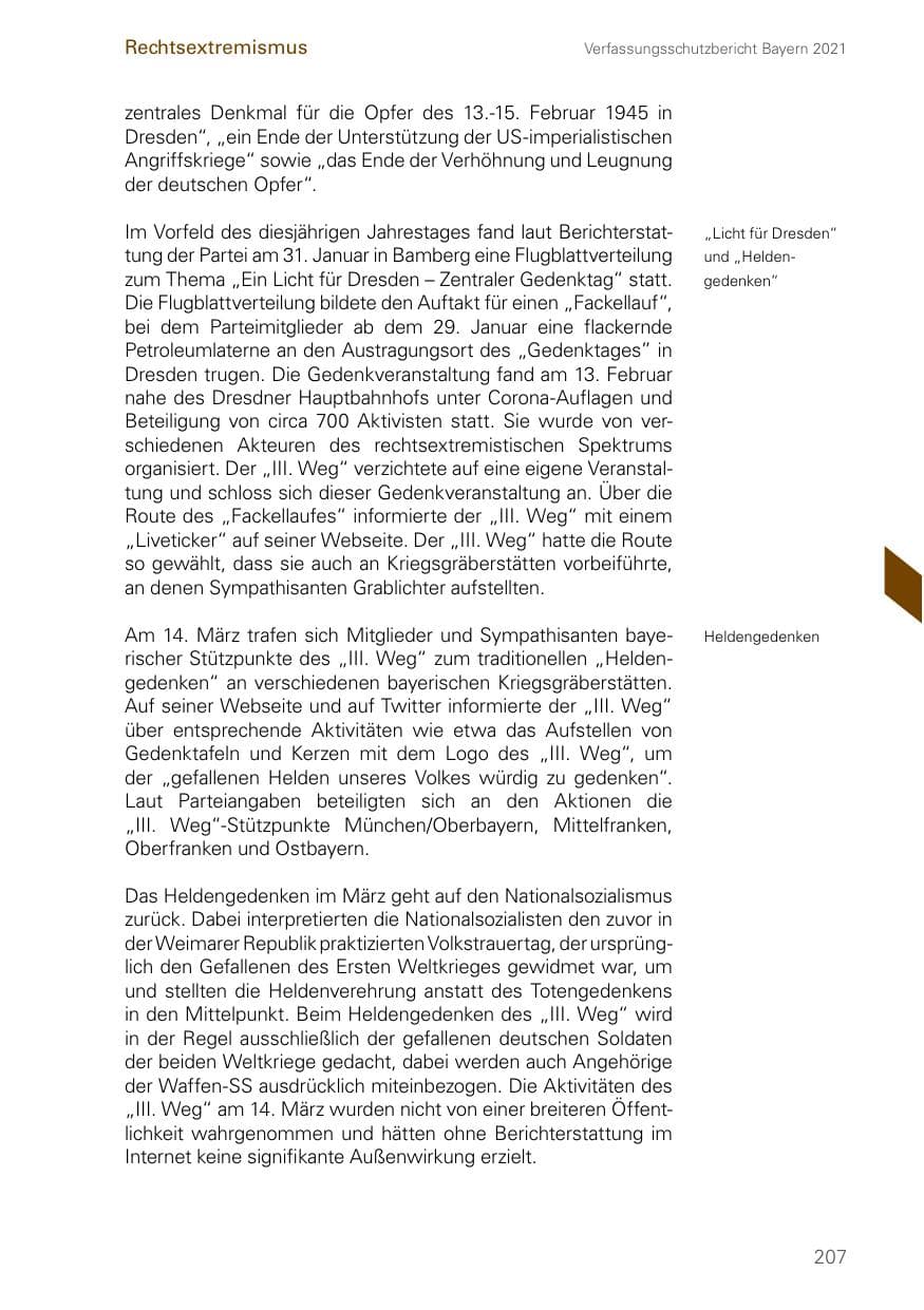 Seite 207 des Verfassungsschutzbericht 2021 Bayern