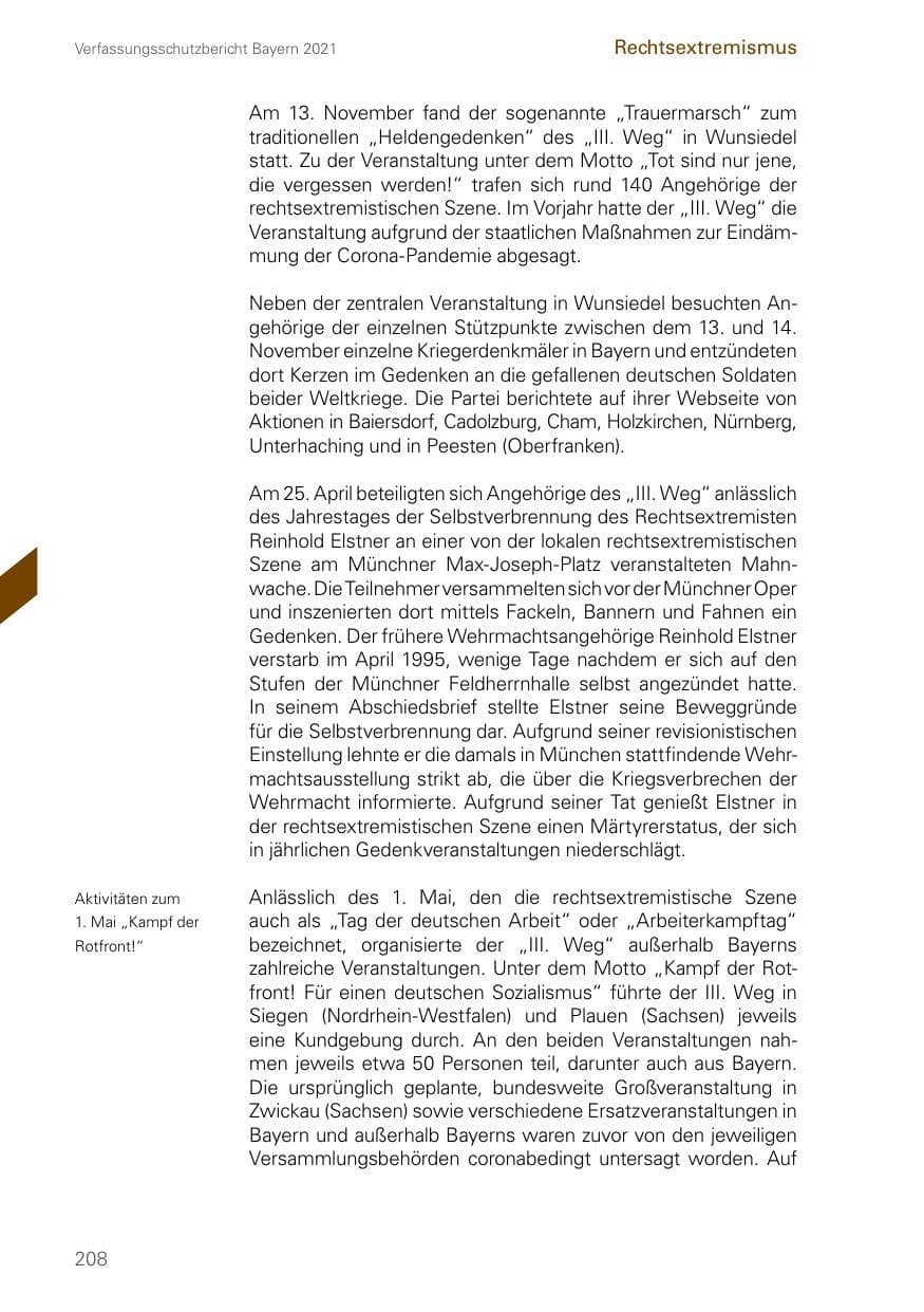 Seite 208 des Verfassungsschutzbericht 2021 Bayern
