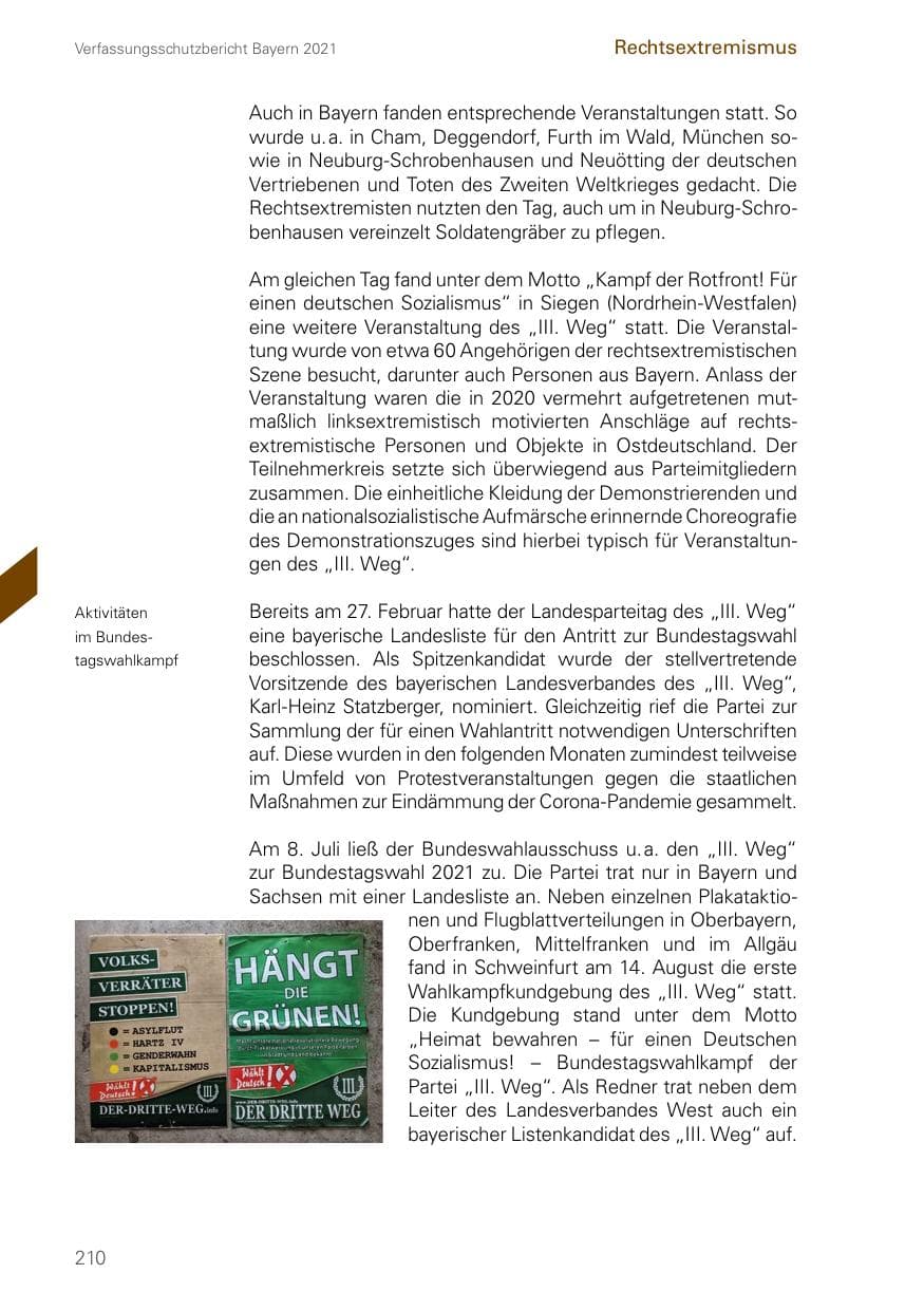 Seite 210 des Verfassungsschutzbericht 2021 Bayern