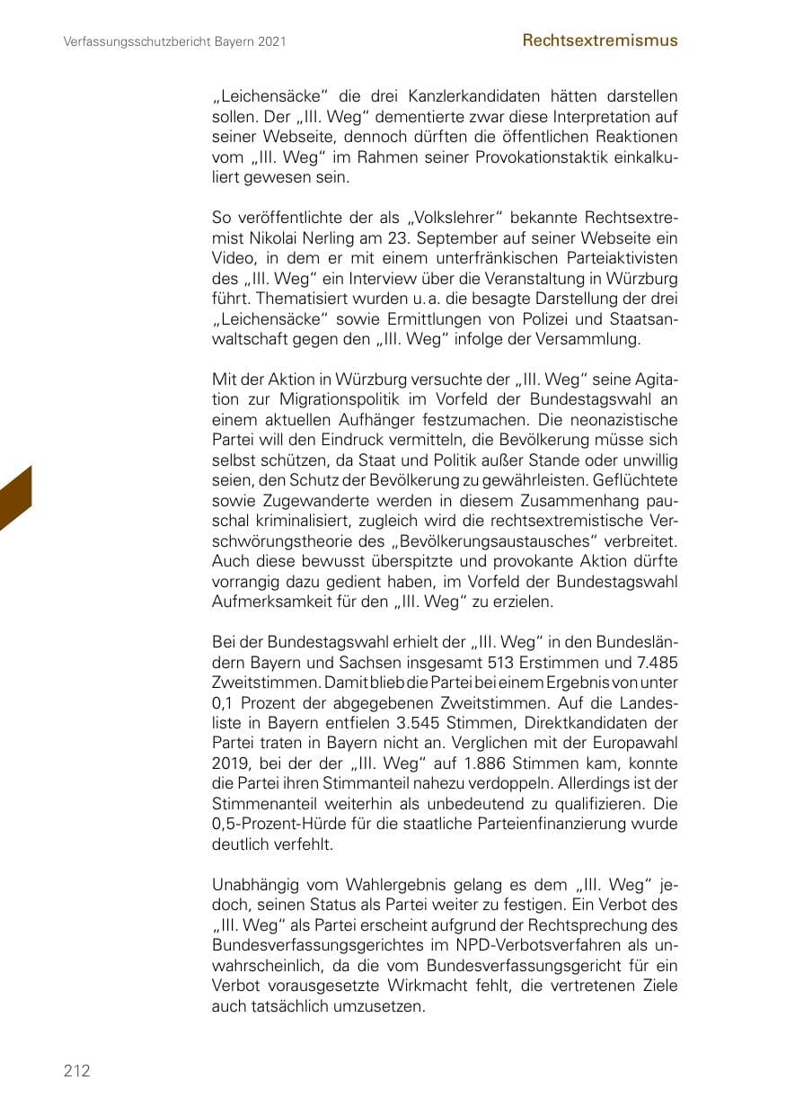 Seite 212 des Verfassungsschutzbericht 2021 Bayern