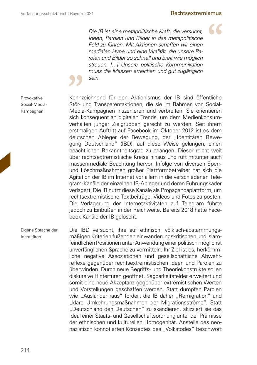 Seite 214 des Verfassungsschutzbericht 2021 Bayern
