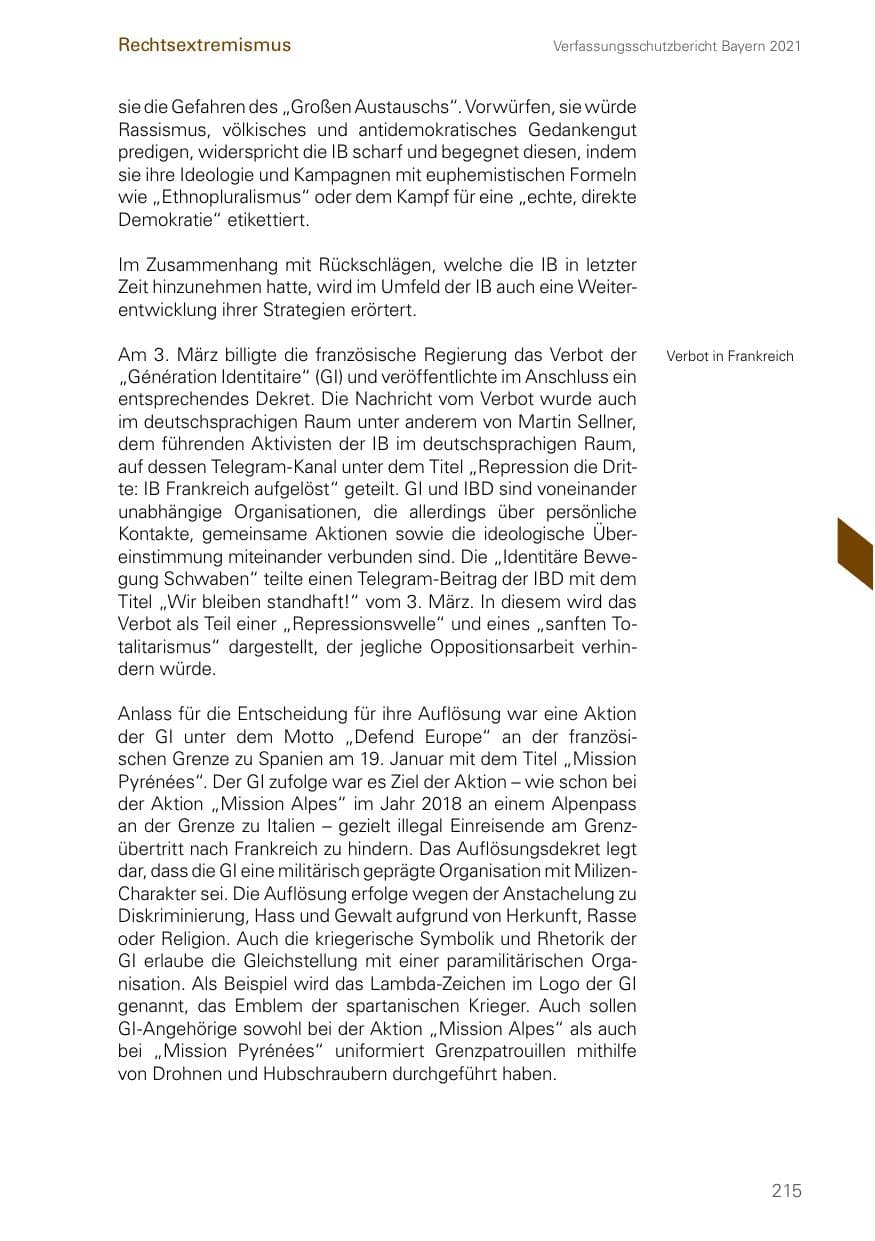Seite 215 des Verfassungsschutzbericht 2021 Bayern