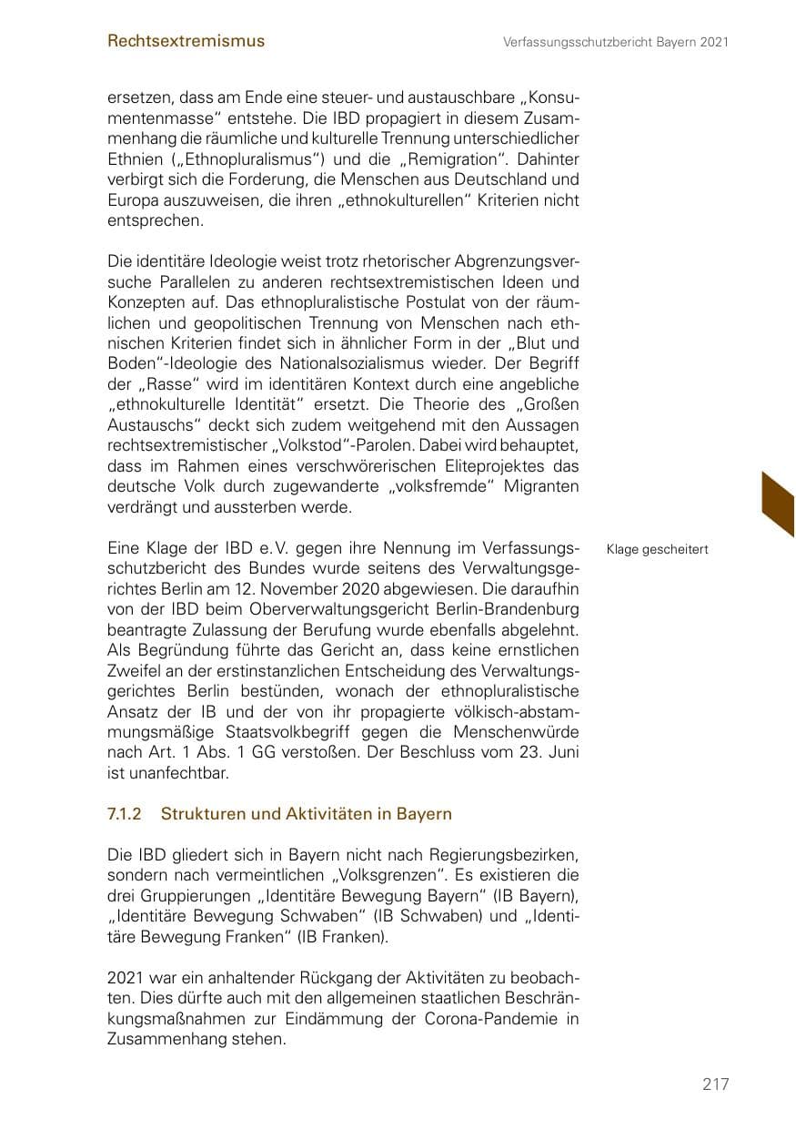 Seite 217 des Verfassungsschutzbericht 2021 Bayern