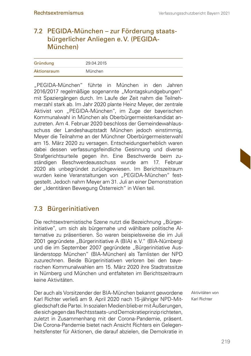 Seite 219 des Verfassungsschutzbericht 2021 Bayern