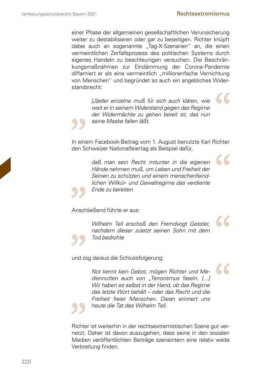 Seite 220 des Verfassungsschutzbericht 2021 Bayern
