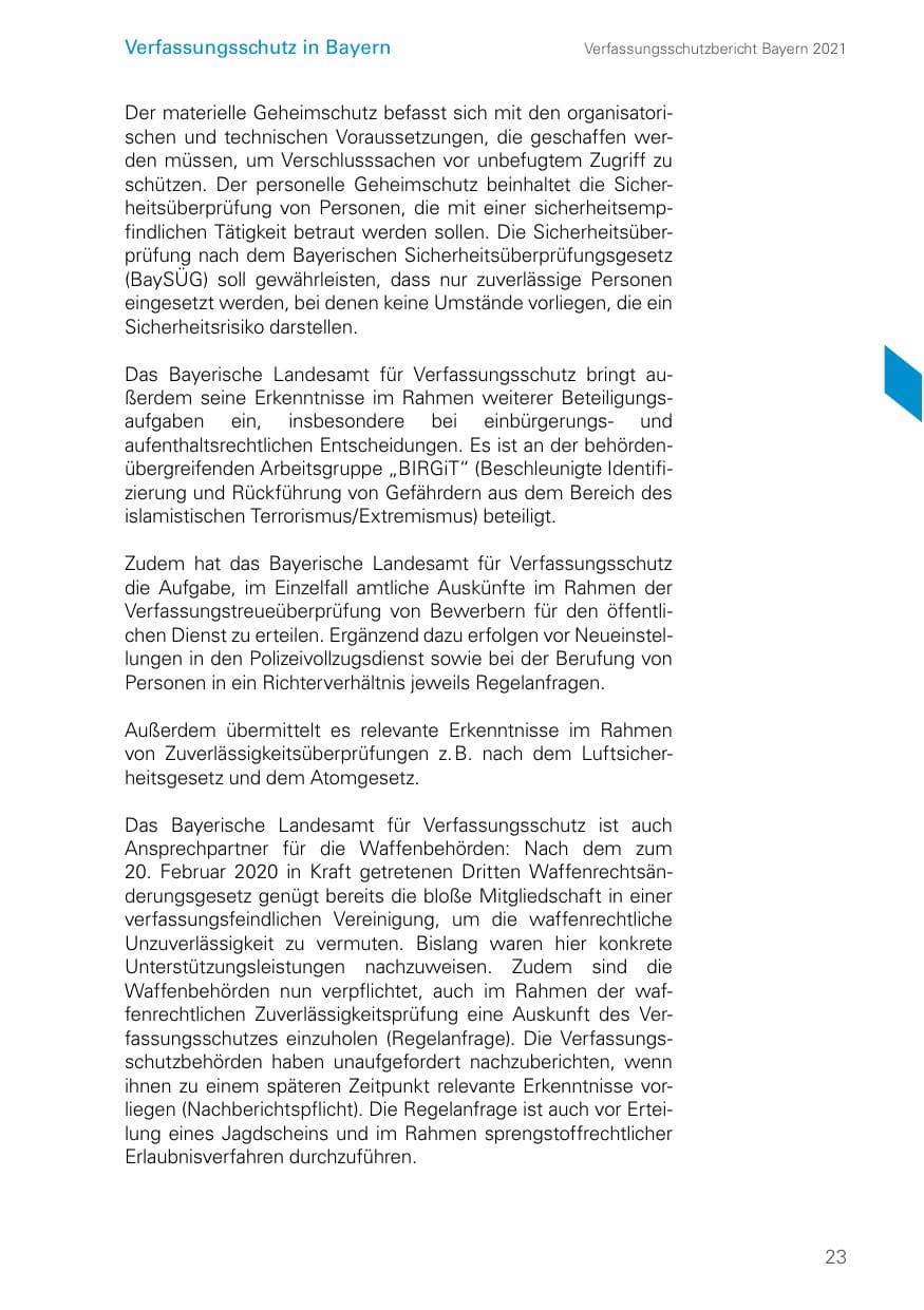 Seite 23 des Verfassungsschutzbericht 2021 Bayern