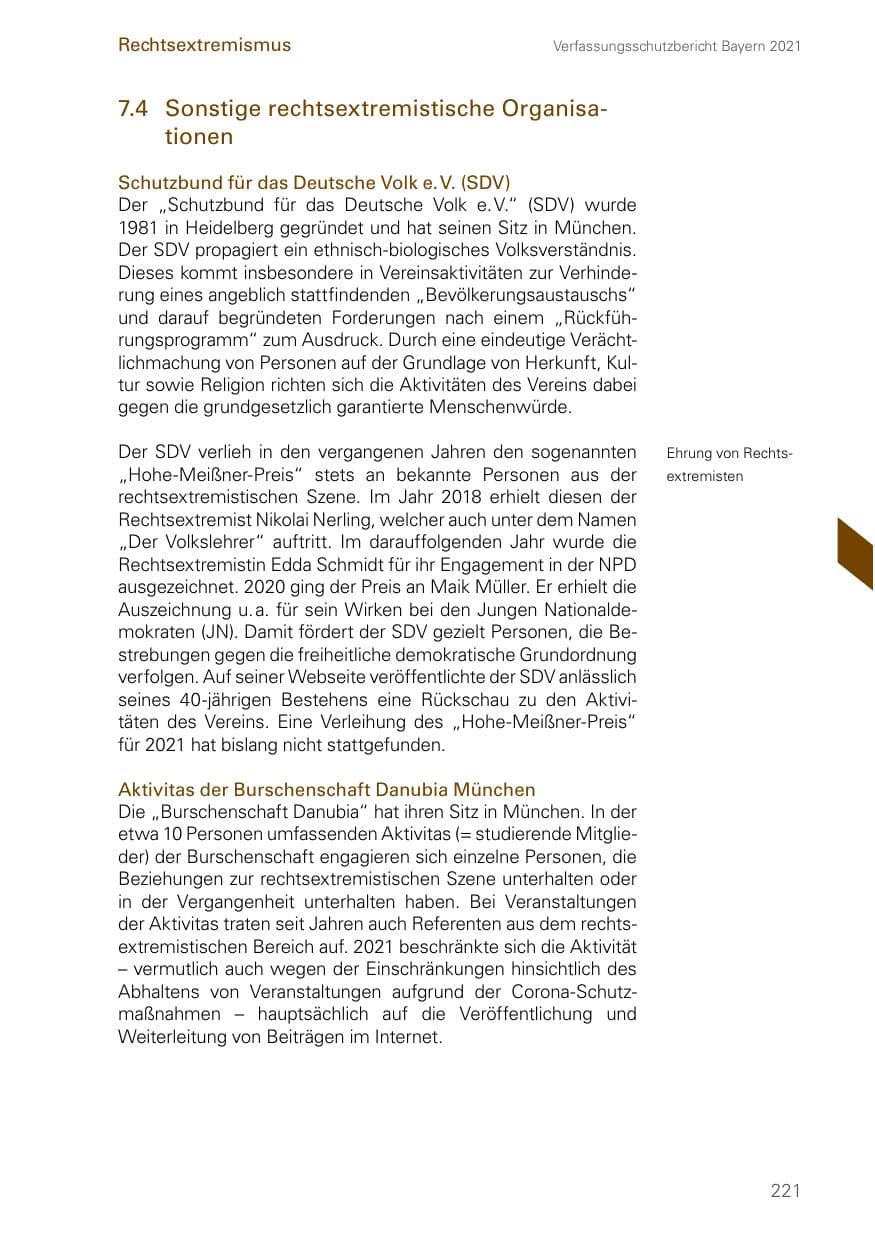 Seite 221 des Verfassungsschutzbericht 2021 Bayern
