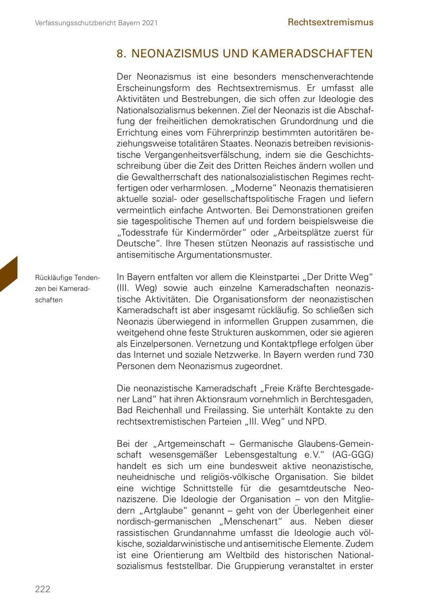 Seite 222 des Verfassungsschutzbericht 2021 Bayern