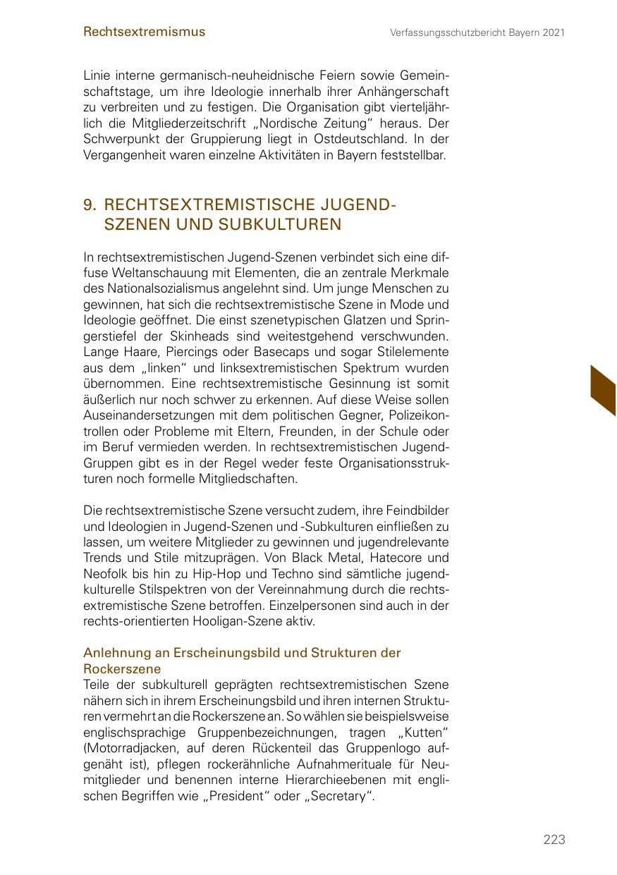 Seite 223 des Verfassungsschutzbericht 2021 Bayern