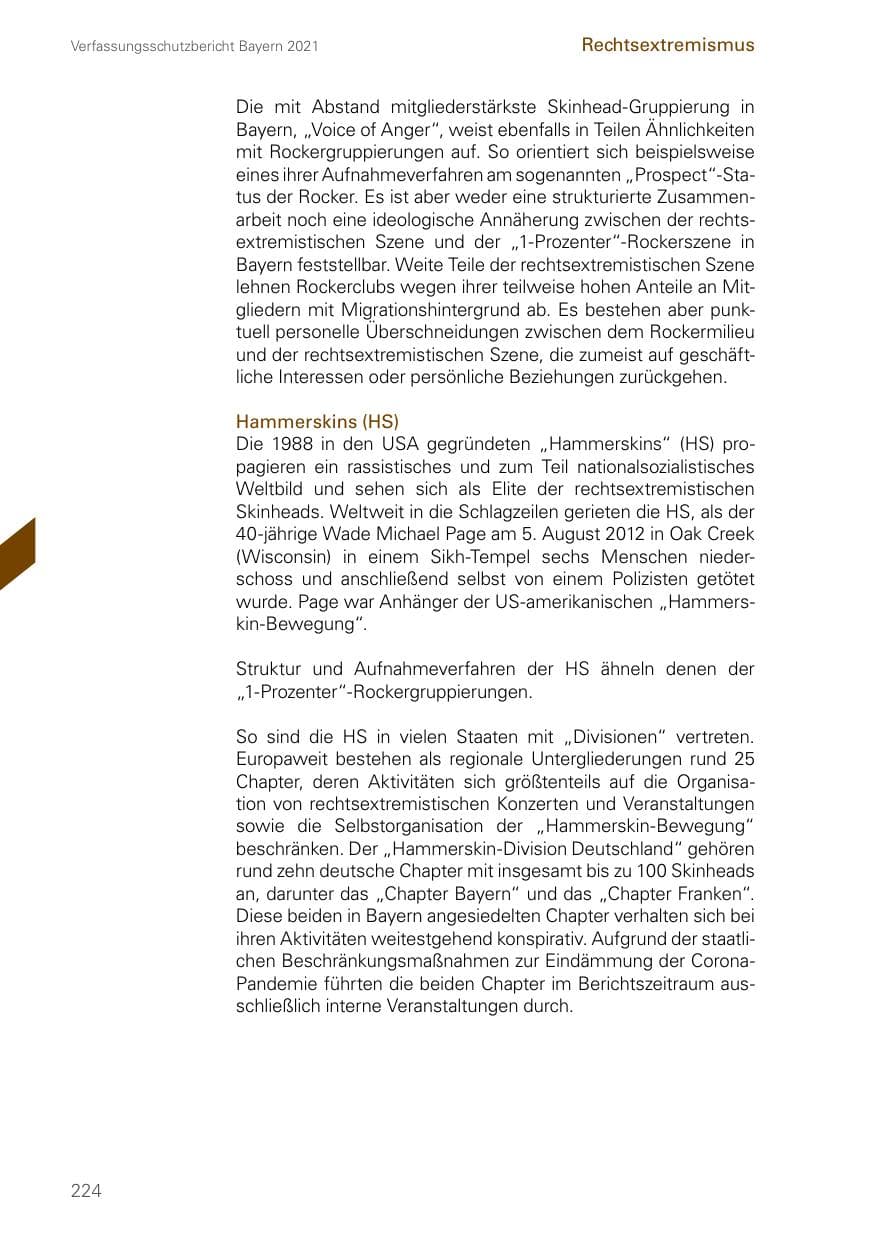 Seite 224 des Verfassungsschutzbericht 2021 Bayern