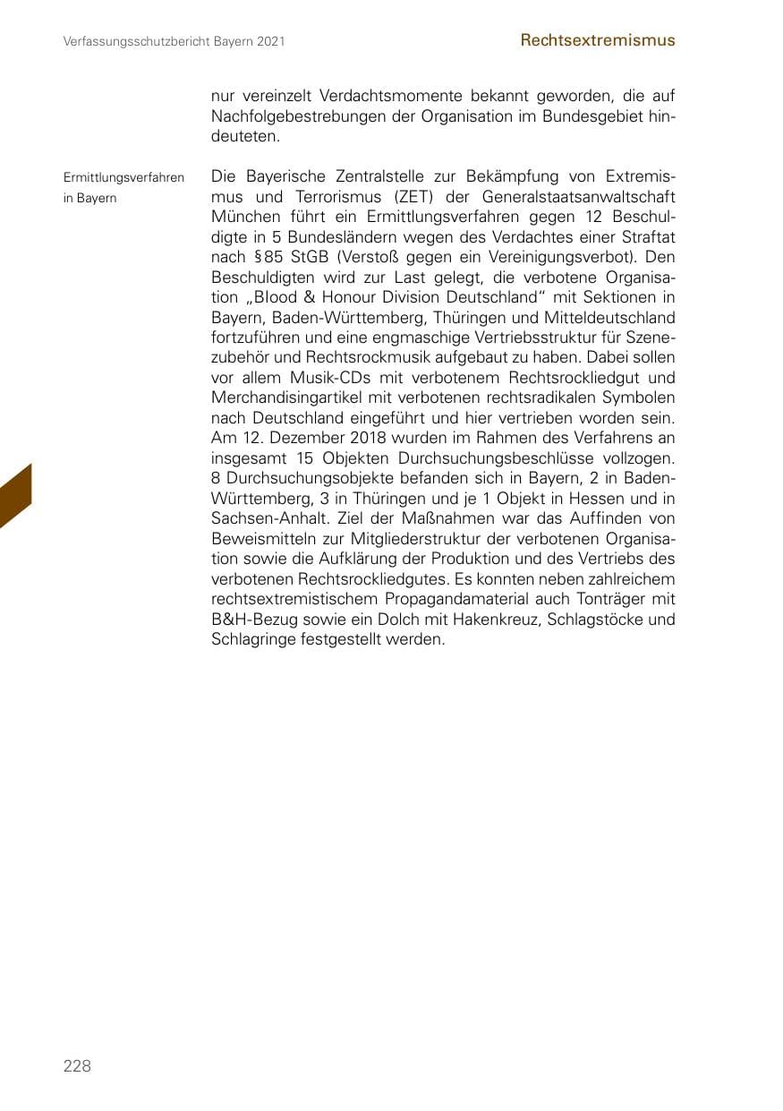 Seite 228 des Verfassungsschutzbericht 2021 Bayern