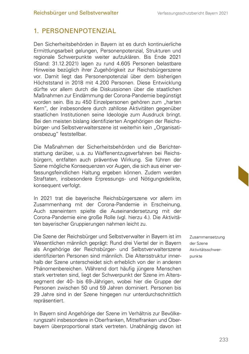 Seite 233 des Verfassungsschutzbericht 2021 Bayern