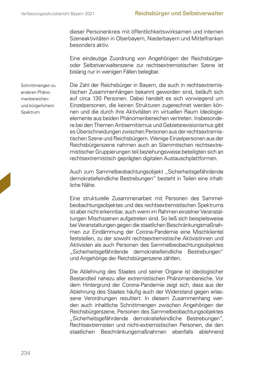 Seite 234 des Verfassungsschutzbericht 2021 Bayern
