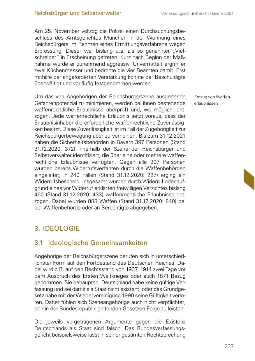 Seite 237 des Verfassungsschutzbericht 2021 Bayern