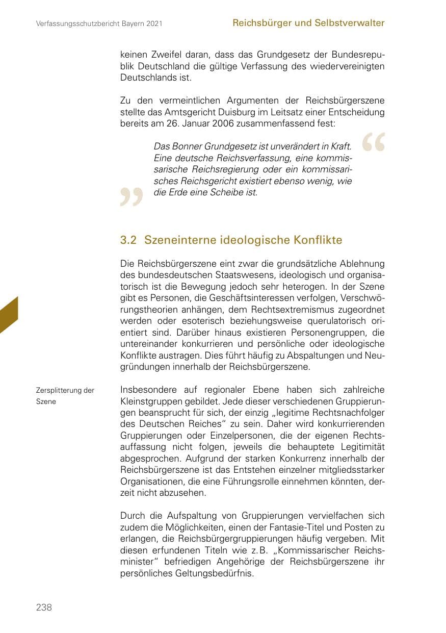 Seite 238 des Verfassungsschutzbericht 2021 Bayern