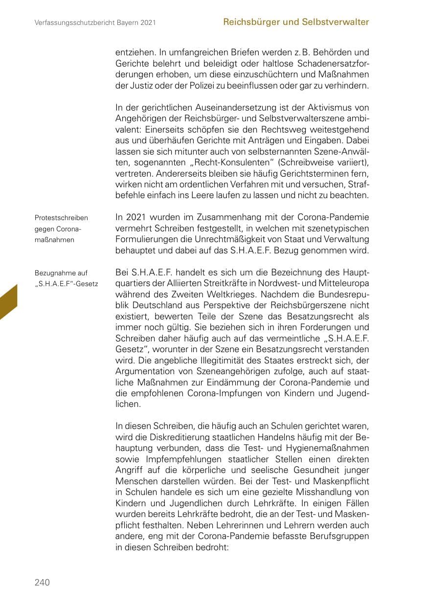 Seite 240 des Verfassungsschutzbericht 2021 Bayern