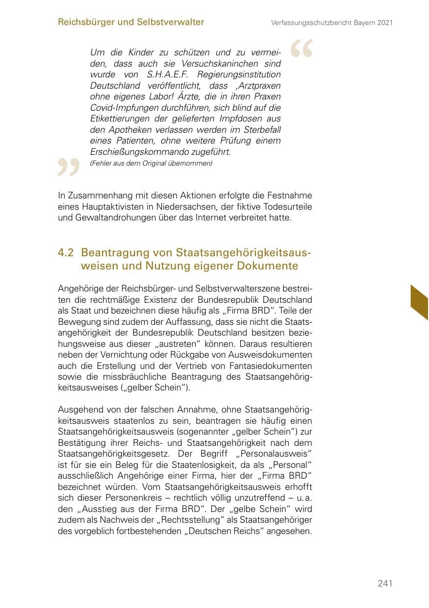 Seite 241 des Verfassungsschutzbericht 2021 Bayern