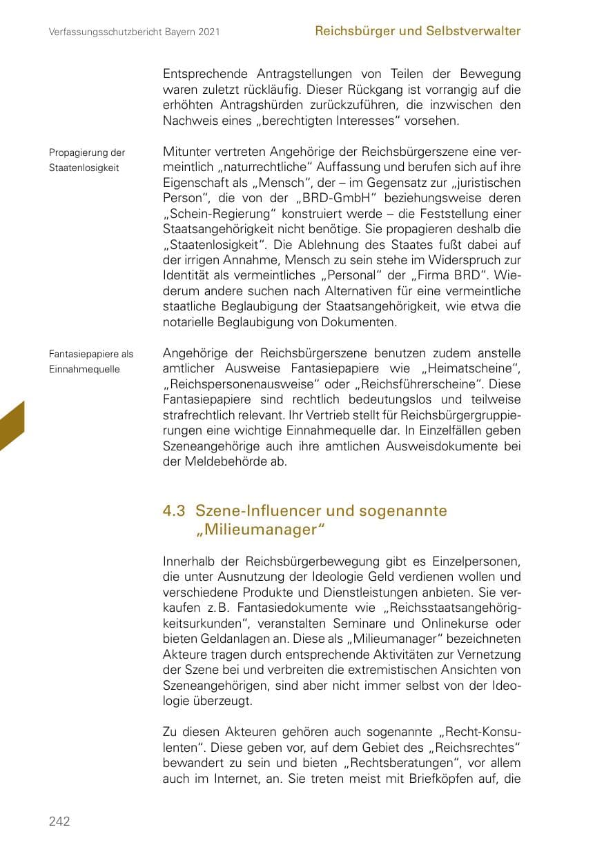 Seite 242 des Verfassungsschutzbericht 2021 Bayern
