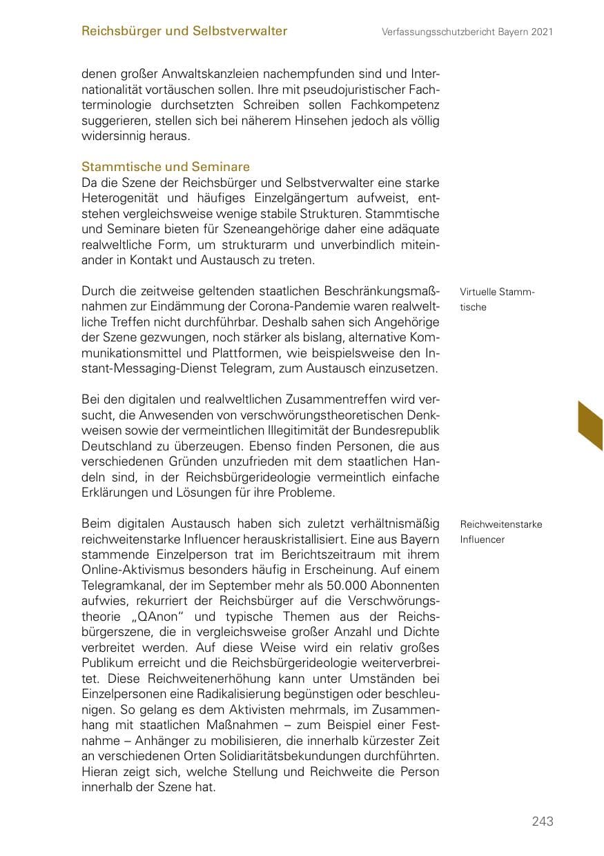 Seite 243 des Verfassungsschutzbericht 2021 Bayern