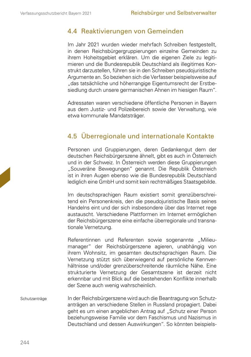 Seite 244 des Verfassungsschutzbericht 2021 Bayern