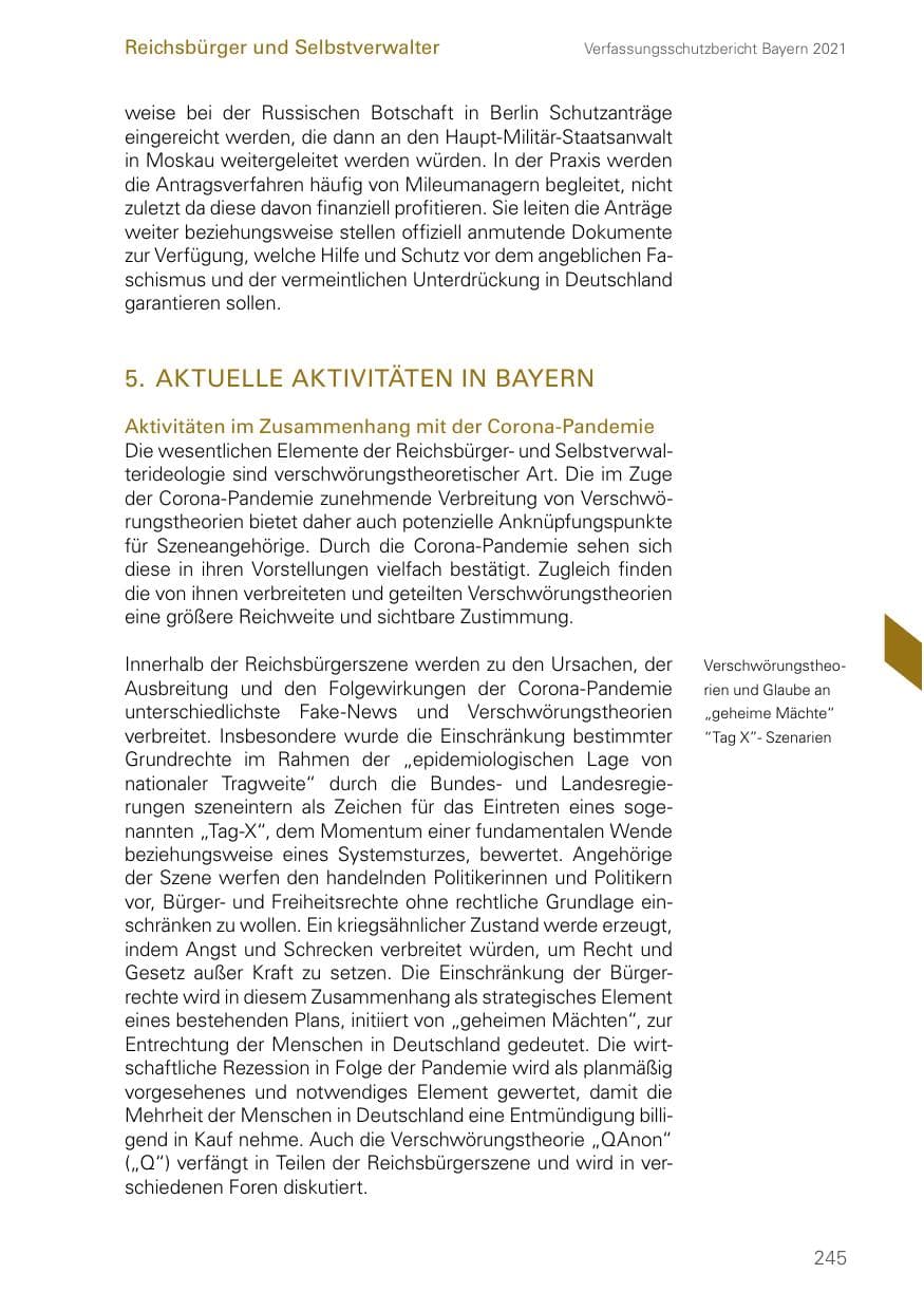 Seite 245 des Verfassungsschutzbericht 2021 Bayern