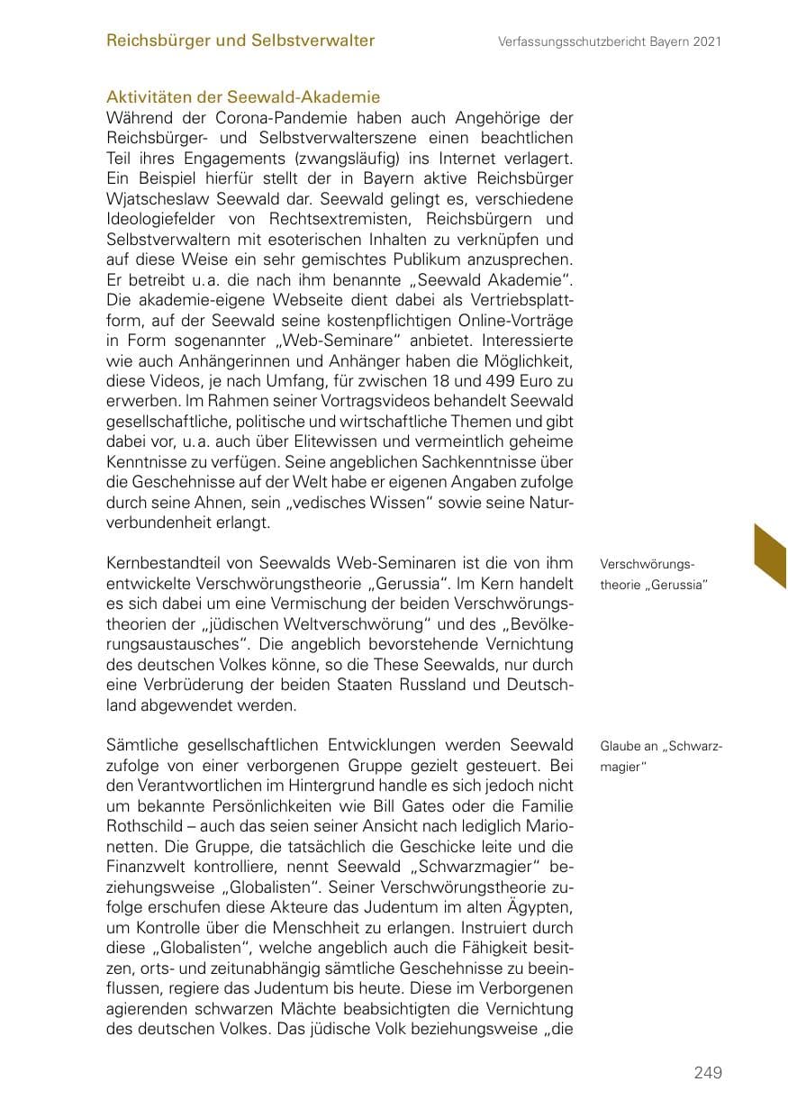 Seite 249 des Verfassungsschutzbericht 2021 Bayern