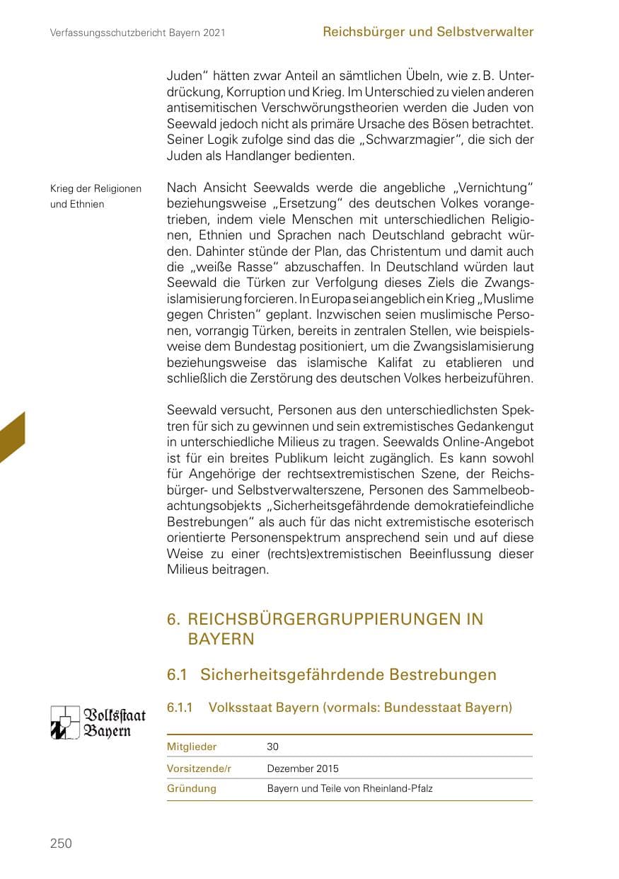 Seite 250 des Verfassungsschutzbericht 2021 Bayern
