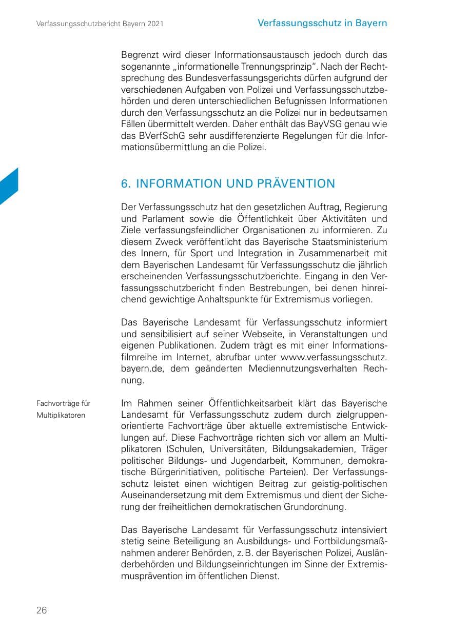 Seite 26 des Verfassungsschutzbericht 2021 Bayern